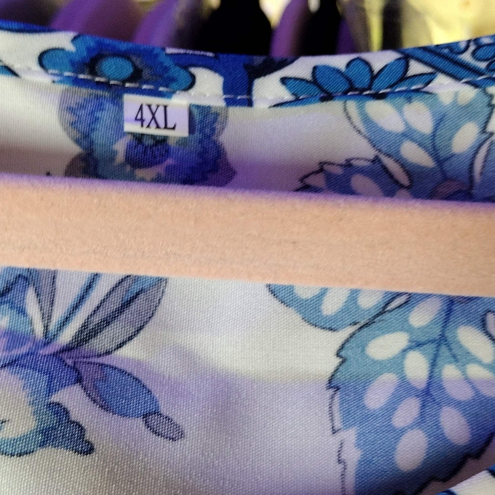 Sz 20 NEW Blue/White Floral Cold Shoulder Dress 27.75" PTP, 43.75" Long SOFT - Picture 15 of 15